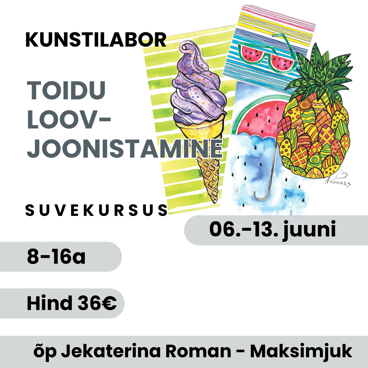 Kunstilabori loovjoonistamise kursus "Joonistame toitu"