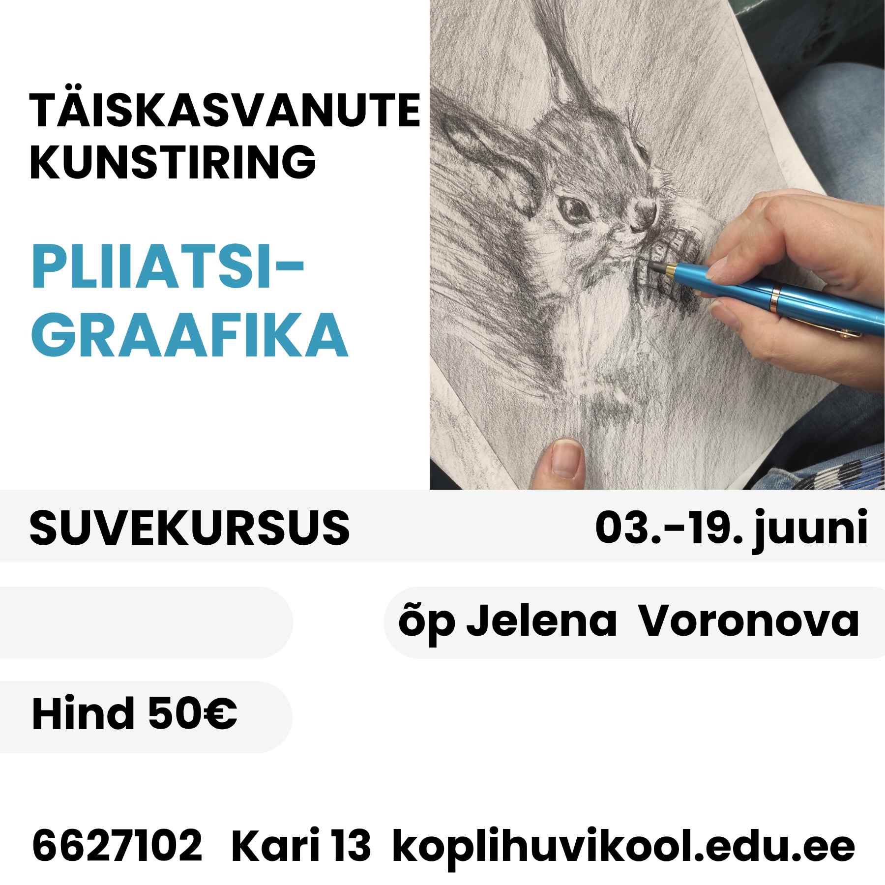 Täiskasvanute kunstikursus "Pliiatsigraafika"